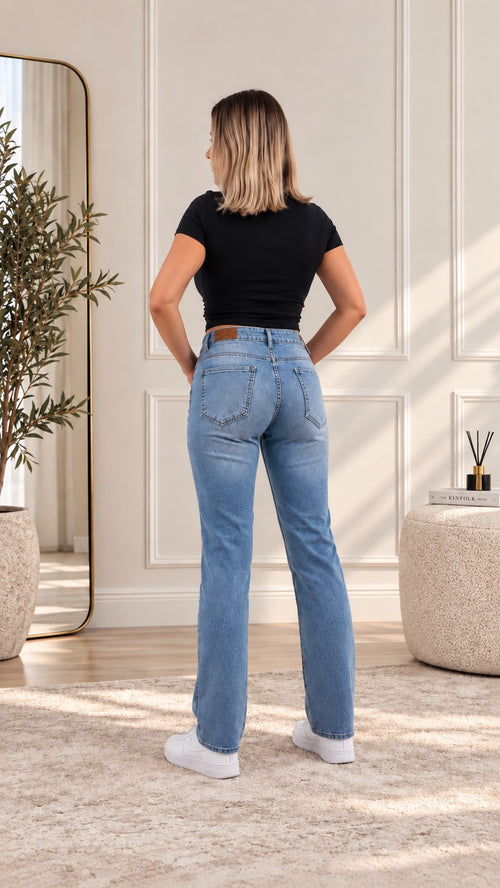 Blugi drepți (straight fit) cu talie înaltă