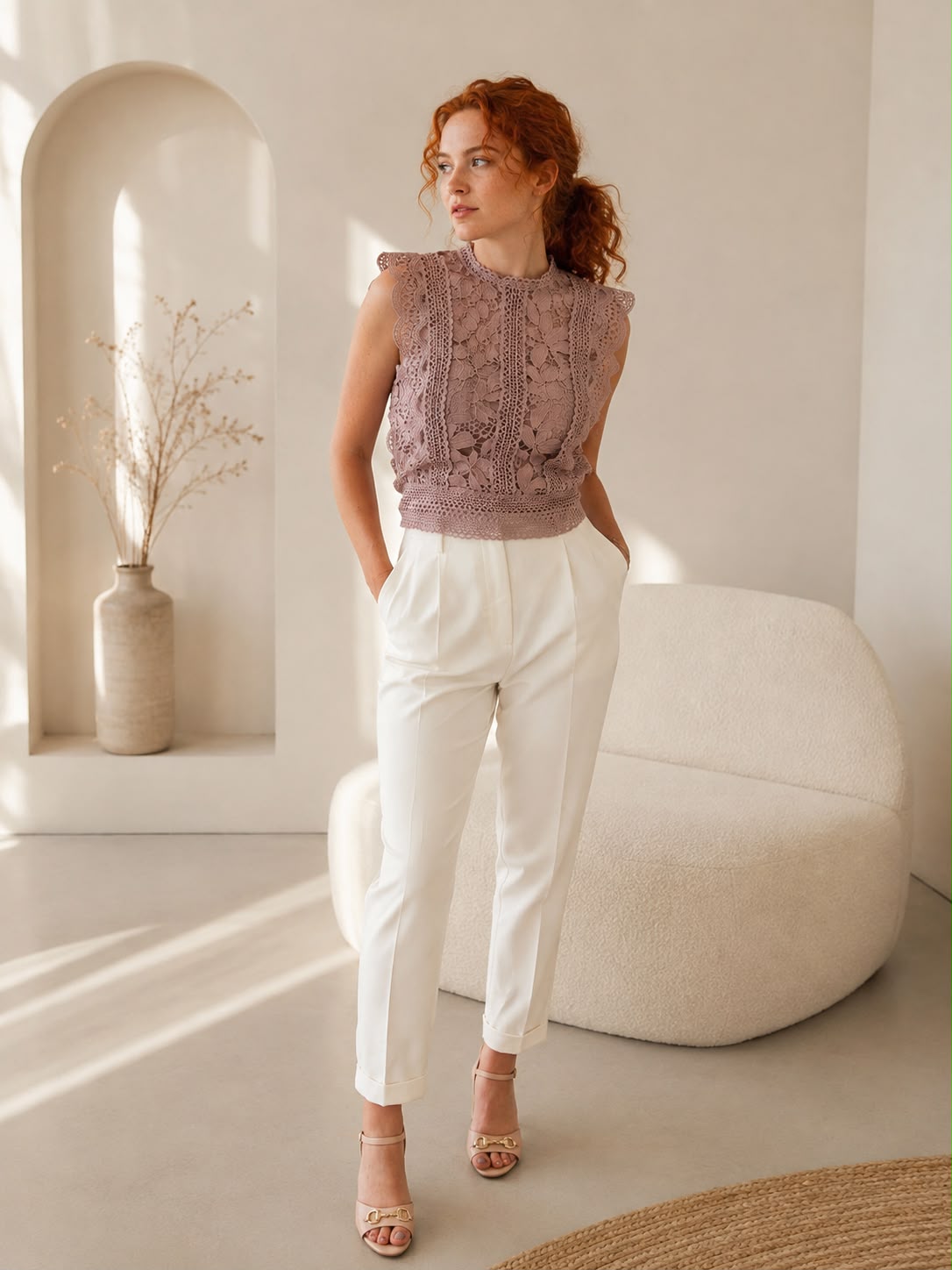 Pantaloni Eleganți Albi