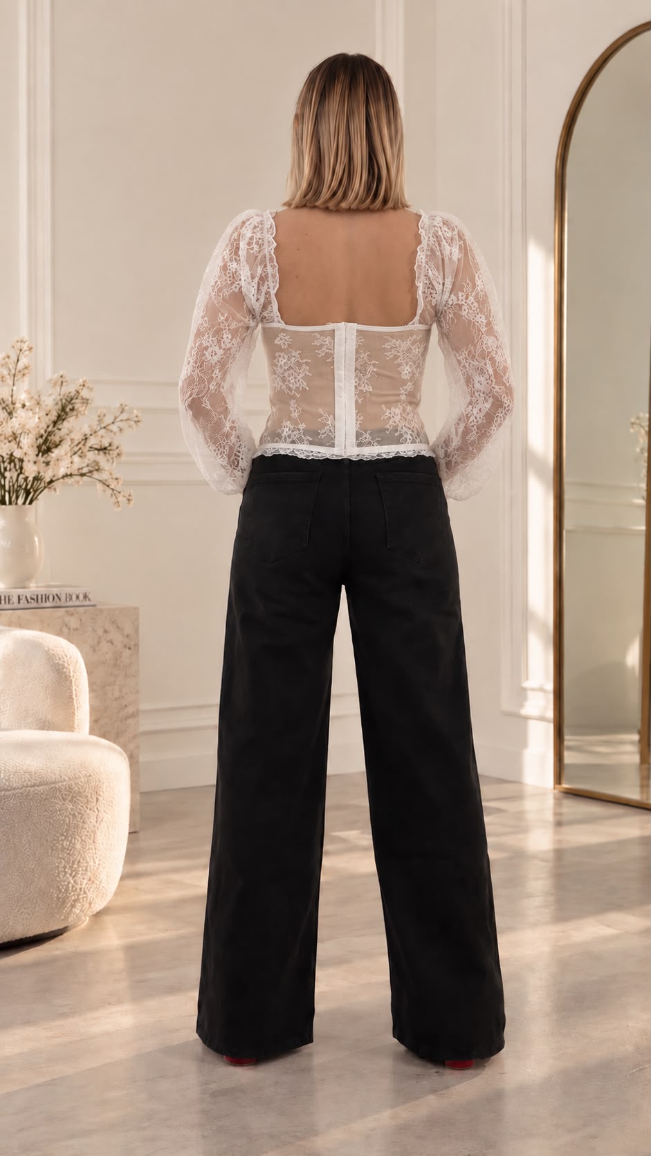Blugi negri wide-leg