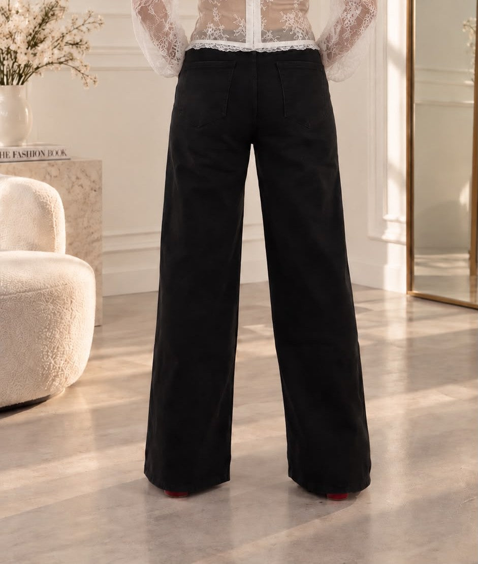 Blugi negri wide-leg